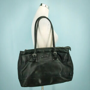 Tumi Black Leather Padded Laptop Pockets Business Travel Tote Bag Briefcase